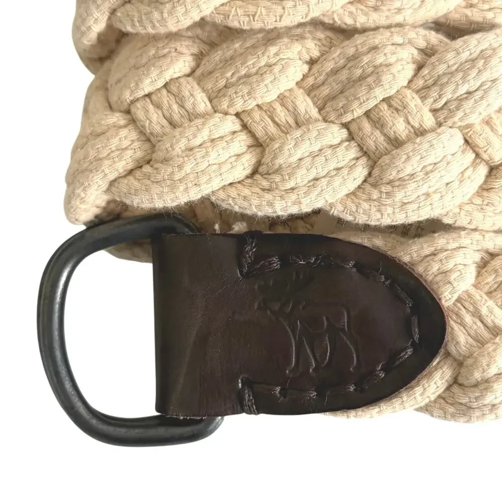 Abercrombie & Fitch woven cotton rope belt featuring brown leather size 28